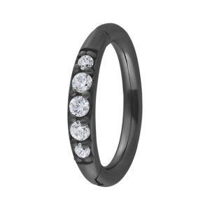 Clicker Piercing negro con cristales negros, 1,2 mm de grosor