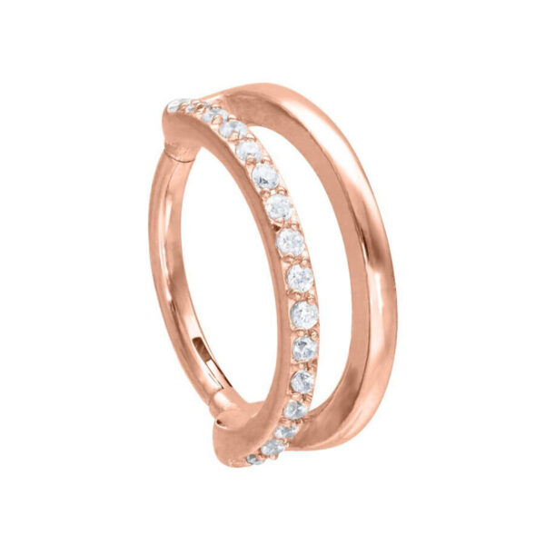 Anillo clicker en oro rosa con cristales, 12mm de diámetro interno
