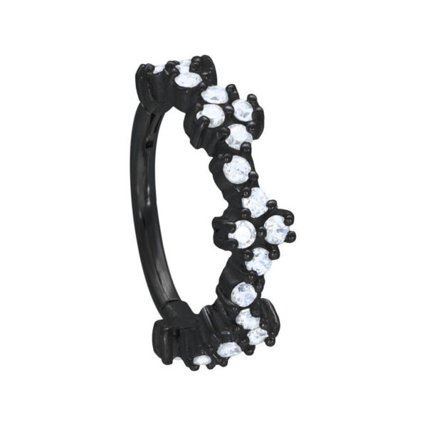 Anillo de piercing negro de acero quirúrgico con cristales claros, 12mm