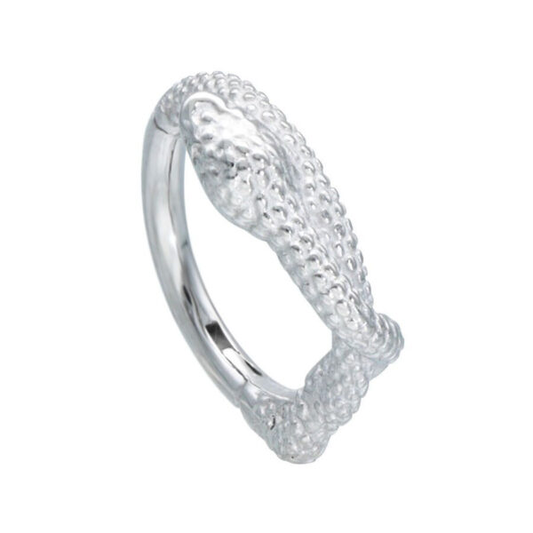 Clicker Serpiente Plateado de acero quirúrgico 316L sobre fondo blanco