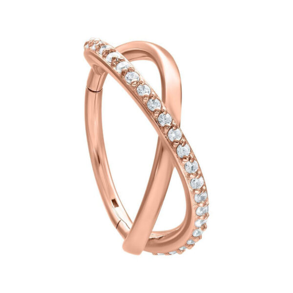 Clicker Infinity Crystal de oro rosa con cristales claros, 8,0 mm de diámetro interno