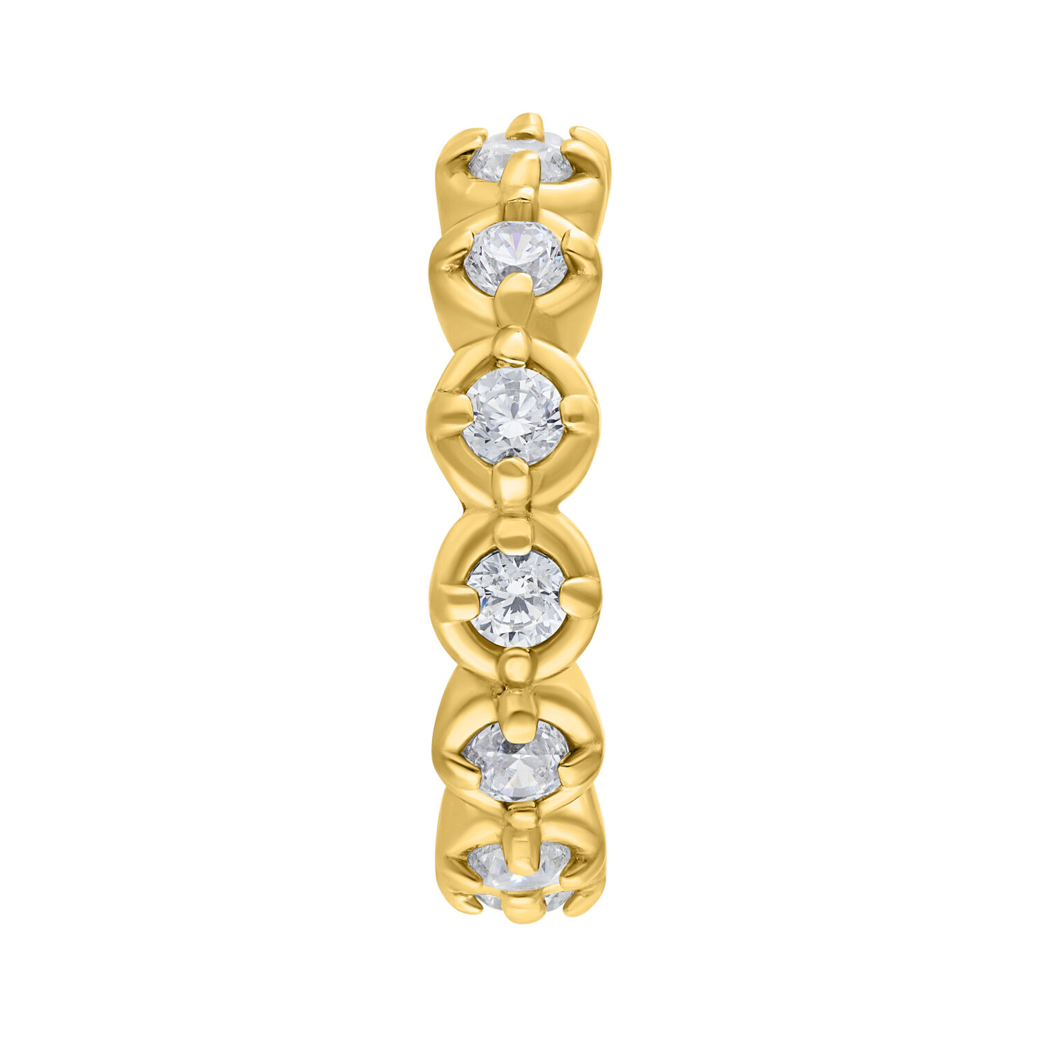 Anillo articulado dorado con cristales claros sobre fondo blanco