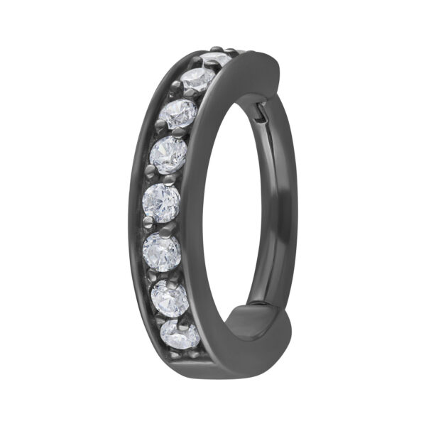 Anillo negro de acero quirúrgico con bisagra y cristales claros, 8 mm