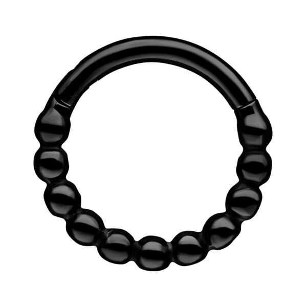 Clicker de Cadena de Bolas Negro de acero quirúrgico con 6,0 mm de diámetro interno sobre fondo blanco