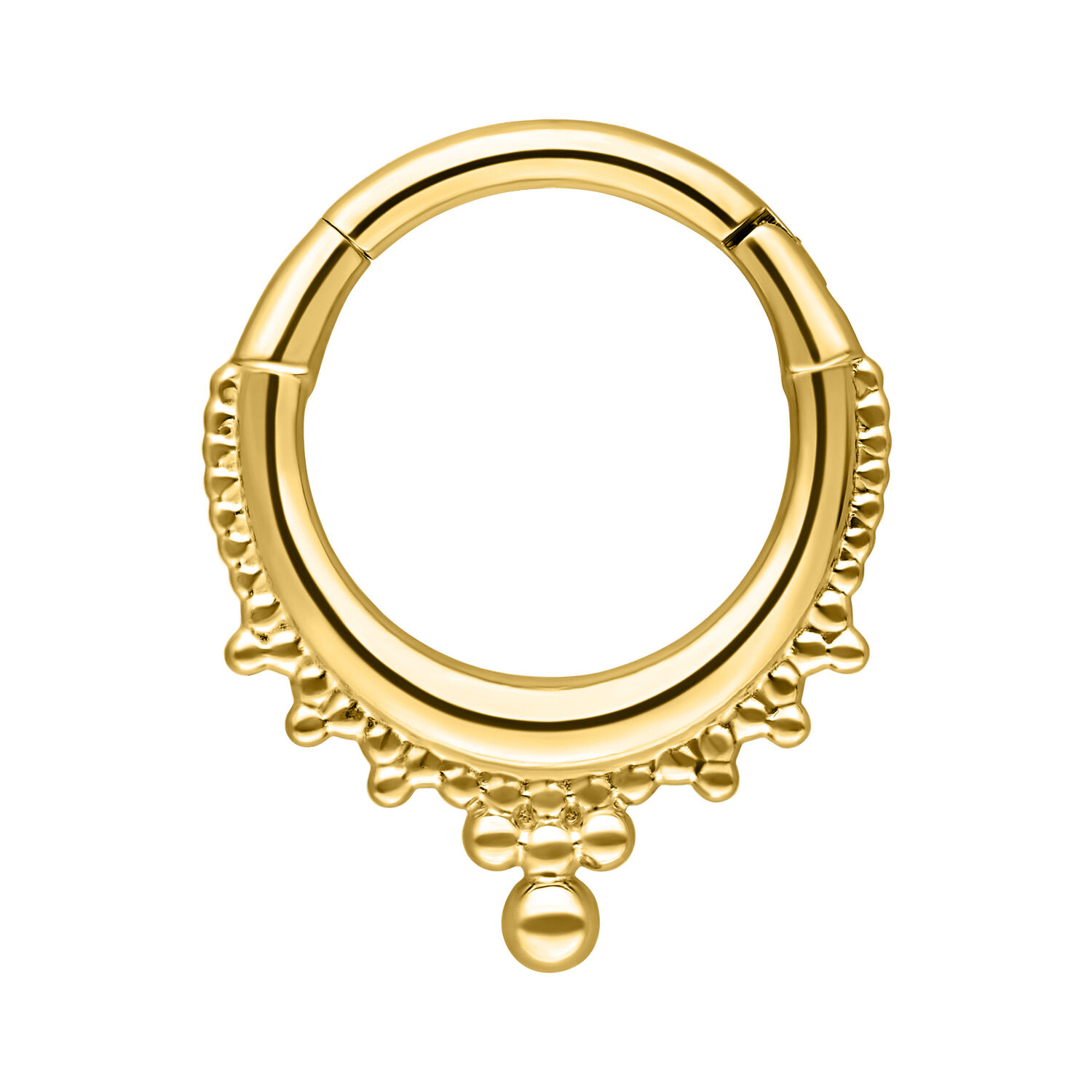Crown Clicker - Oro, Acero Quirúrgico, 8mm Anillo de piercing dorado con diseño de corona, hecho de acero quirúrgico sobre fondo blanco