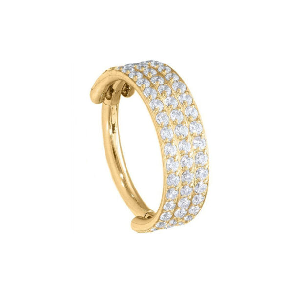 Anillo de piercing dorado con cristales, 10 mm de diámetro interno, sobre fondo blanco