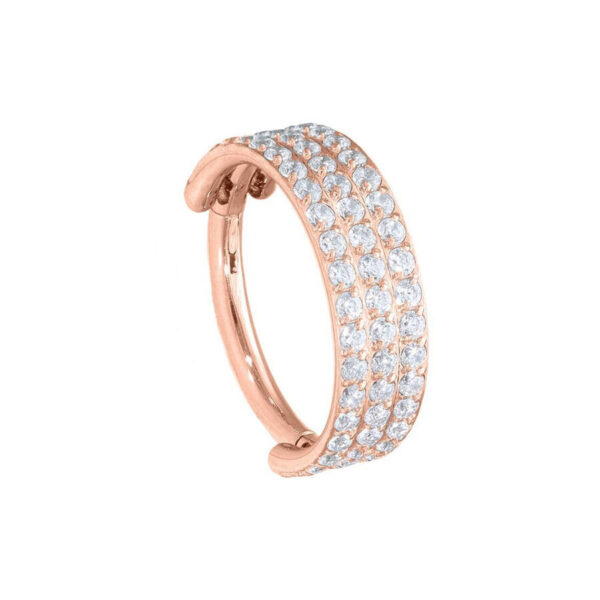 Anillo de piercing en oro rosa con cristales, 10mm de diámetro, sobre fondo blanco