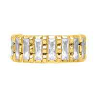 Baguette Crystal Clicker en oro con cristales Anillo de piercing dorado con cristales baguette claros sobre fondo blanco