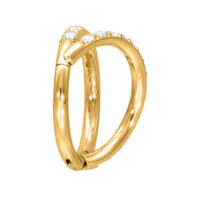 Clicker Piercing Doble Cristal Dorado Anillo clicker dorado con cristales claros sobre fondo blanco