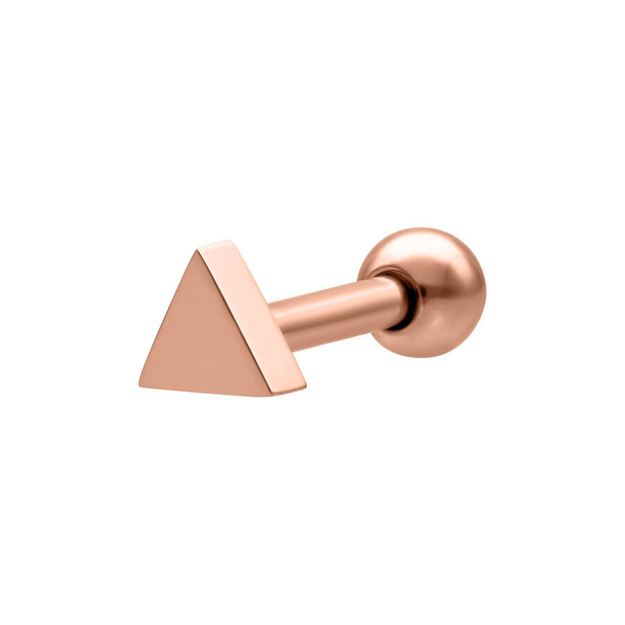 Barbell triangular de oro rosa de acero quirúrgico sobre fondo blanco