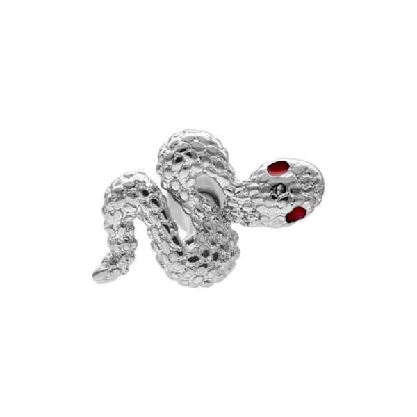 Barra Snake plateada con ojos rojos sobre fondo blanco