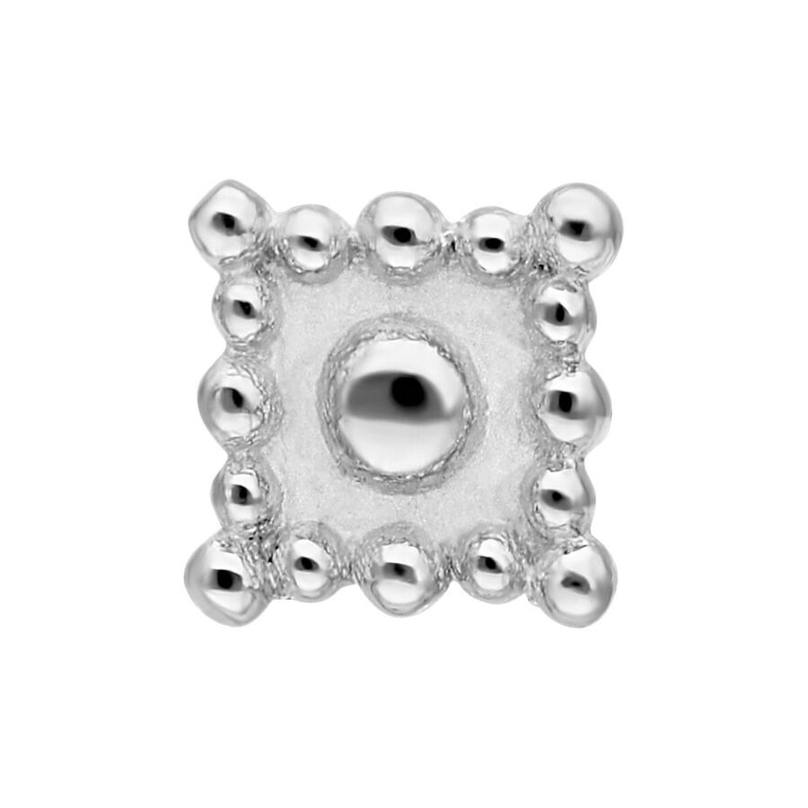 Barra cuadrada plateada con diseño oriental, rosca externa, sobre fondo blanco