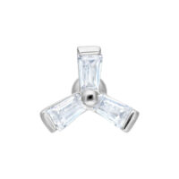 Barra plateada con tres cristales claros sobre fondo blanco