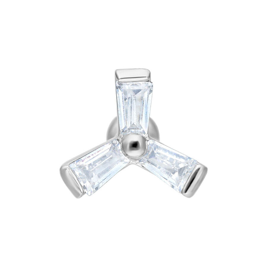 Barra plateada con tres cristales claros sobre fondo blanco