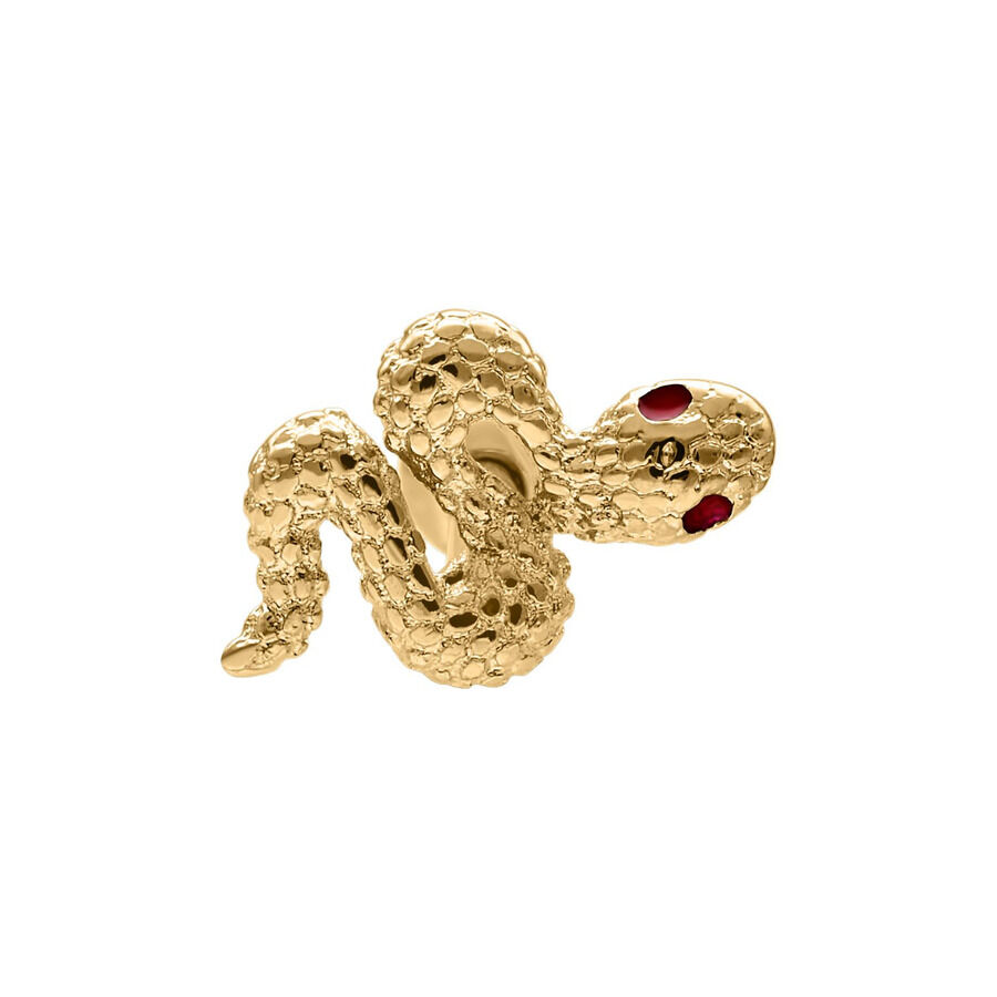 Barra de Serpiente Dorada con Ojo Rojo Barra de serpiente dorada con ojo rojo brillante sobre fondo blanco