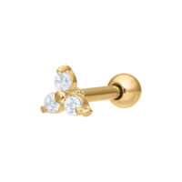 Barra de oro Trinity para oreja con cristales Barra de oro para oreja con tres cristales claros sobre fondo blanco