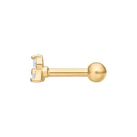 Barra de oro Trinity para oreja con cristal Barra de oro para oreja con piedra cristalina sobre fondo blanco