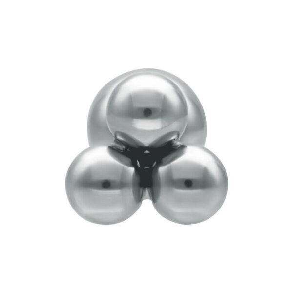 Triplets Barbell plateado con tres esferas sobre fondo blanco