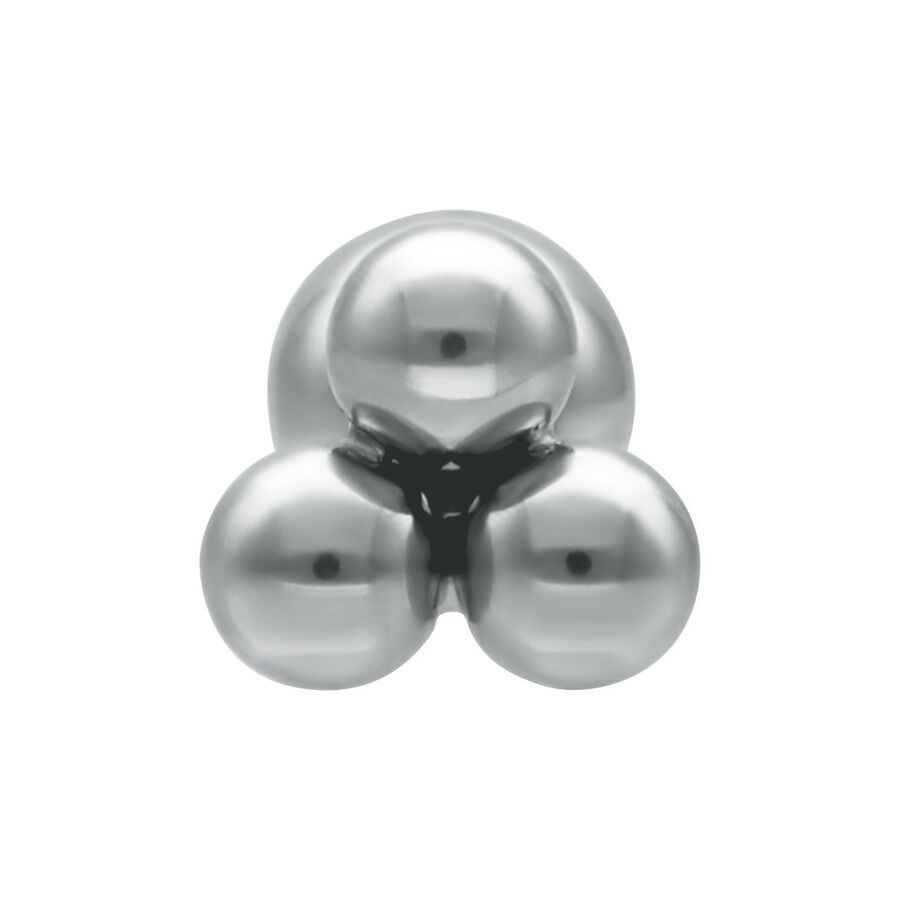 Triplets Barbell plateado con tres esferas sobre fondo blanco