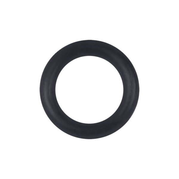 Anillo O negro de silicona sobre fondo blanco, redondo