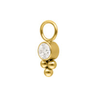 Colgante de metal dorado con cristal claro sobre fondo blanco