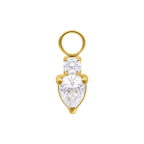 Colgante Mystic Crystal dorado con dos cristales claros sobre fondo blanco