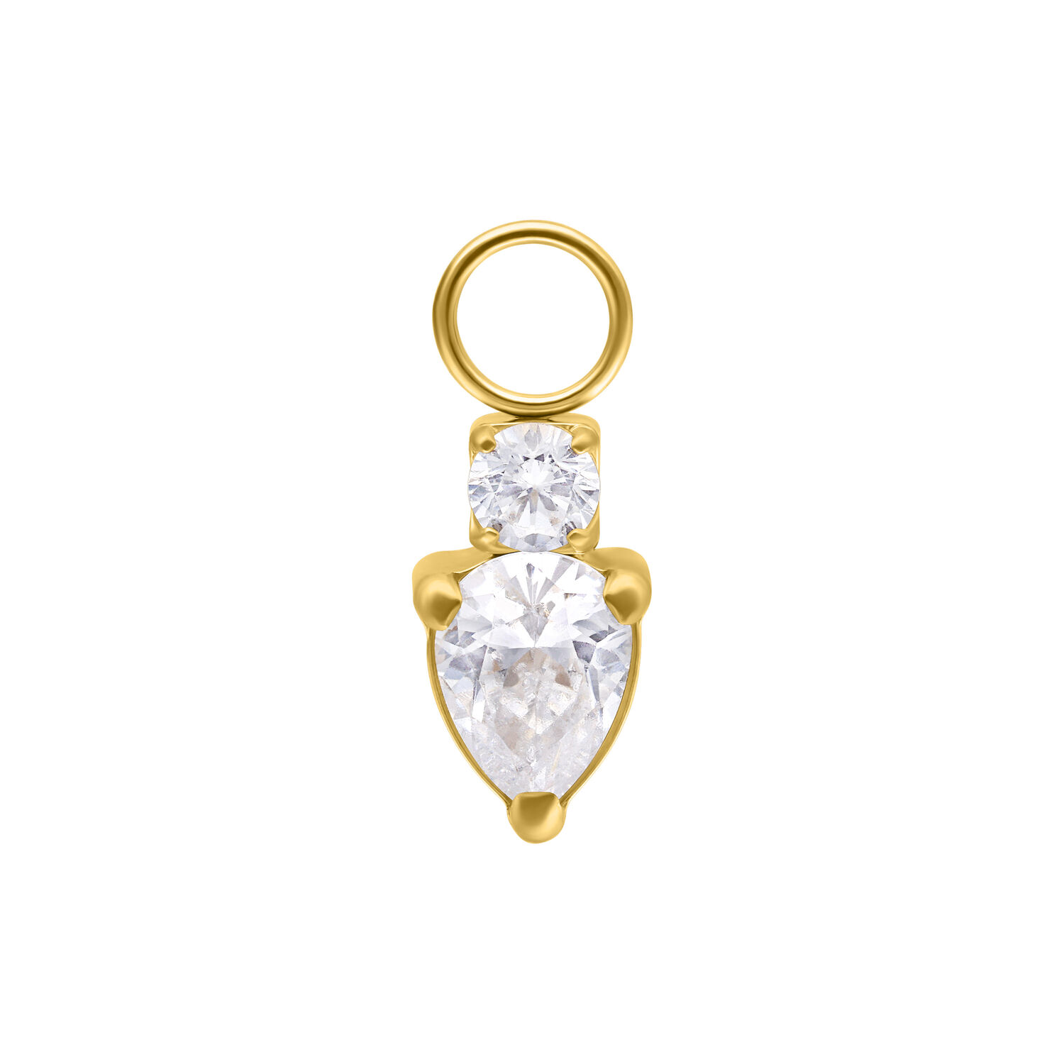 Colgante Mystic Crystal dorado con dos cristales claros sobre fondo blanco