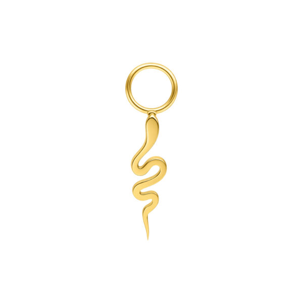 Colgante de serpiente dorado de acero quirúrgico 316L sobre fondo blanco