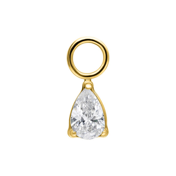 Colgante de piercing de cristal dorado en fondo blanco