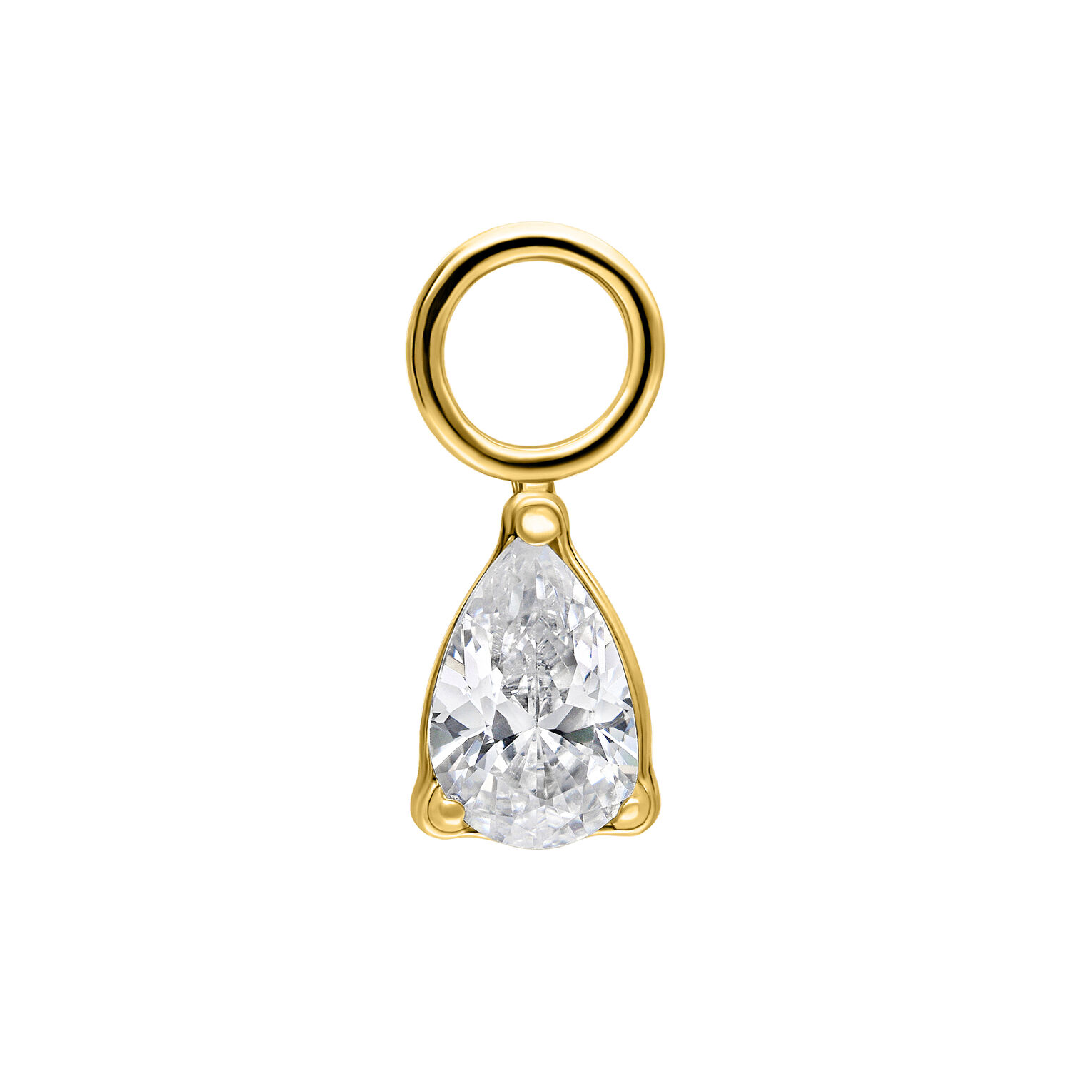 Colgante de piercing de cristal dorado en fondo blanco