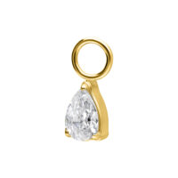 Colgante de gota dorado con cristal sobre fondo blanco
