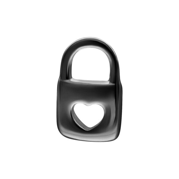 Adorno negro Push Fit Lock con forma de corazón sobre fondo blanco