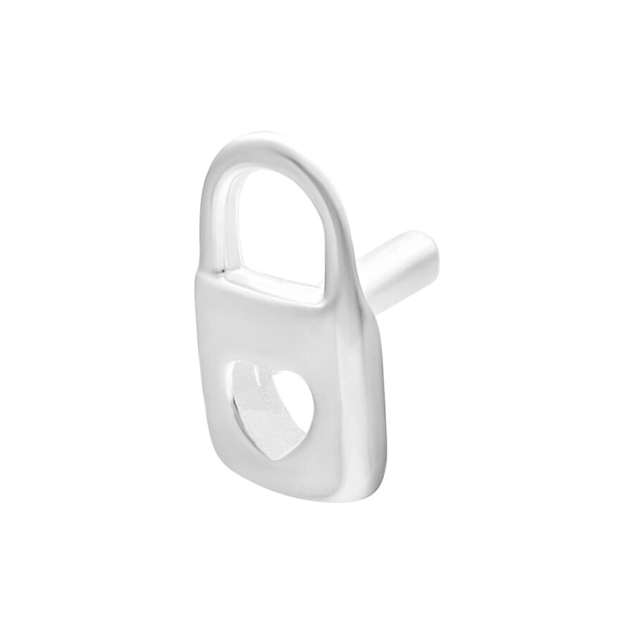 Accesorio de cierre Push Fit plateado con diseño en forma de corazón sobre fondo blanco