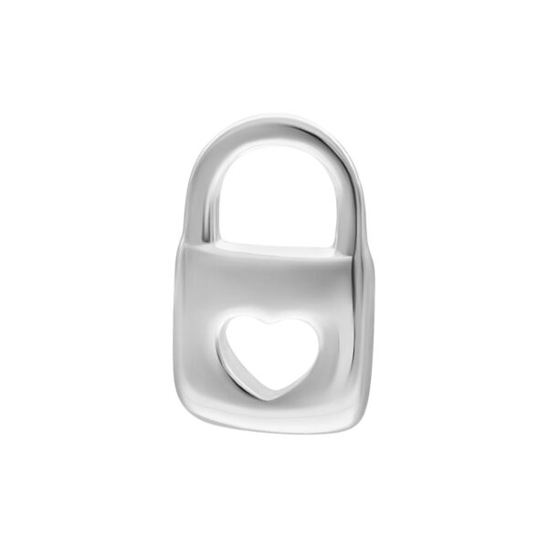 Adaptador de cierre Push Fit plateado con diseño de corazón sobre fondo blanco