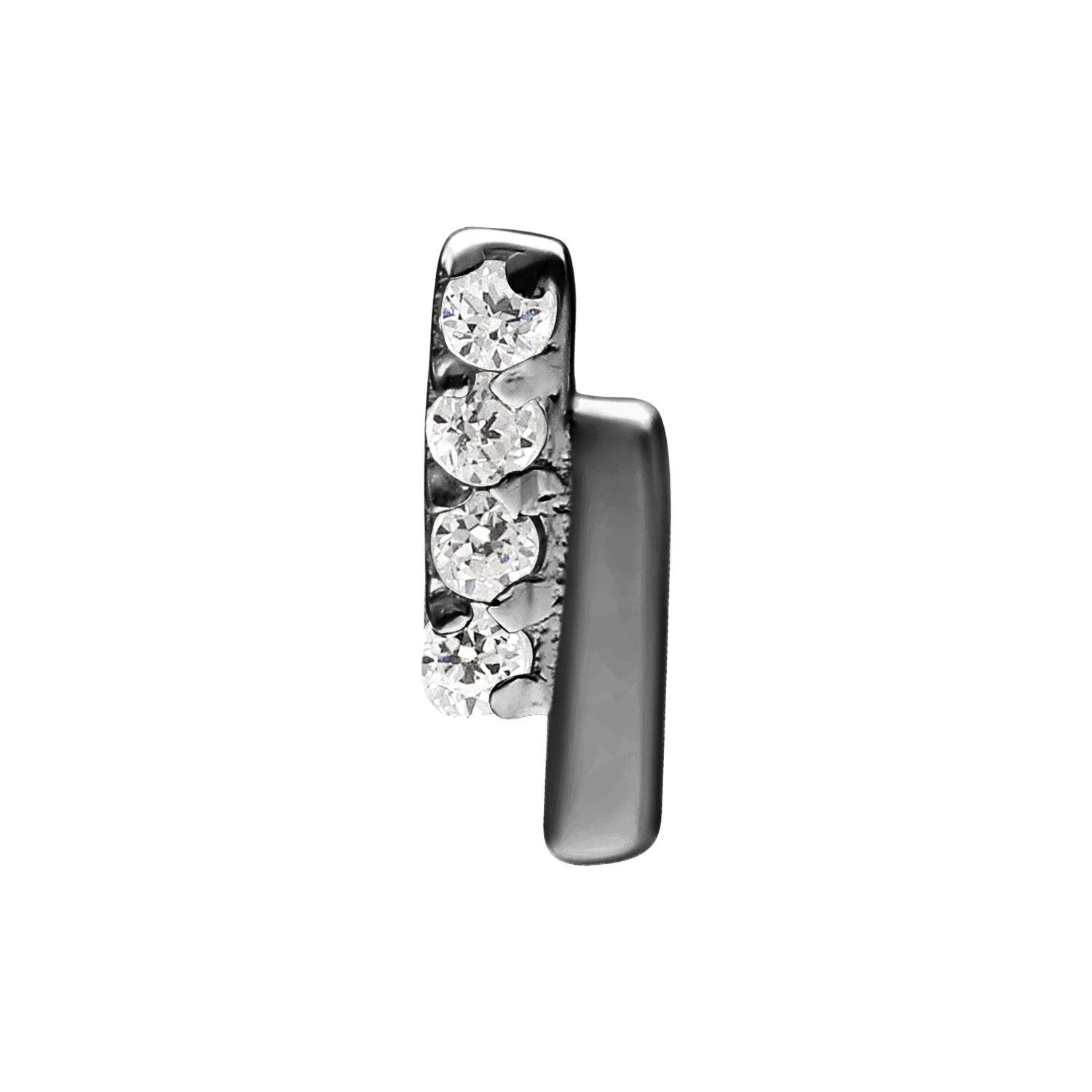Accesorio Push Fit negro con cristales claros sobre fondo blanco