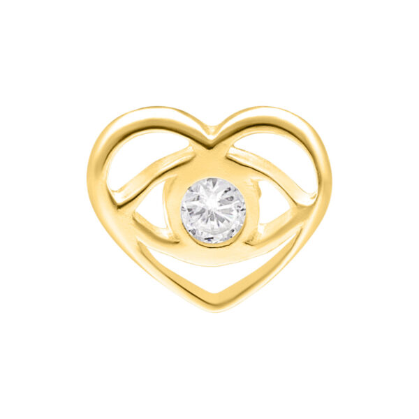 Accesorio de corazón dorado con cristal claro en el centro, adecuado para piercings Push Fit