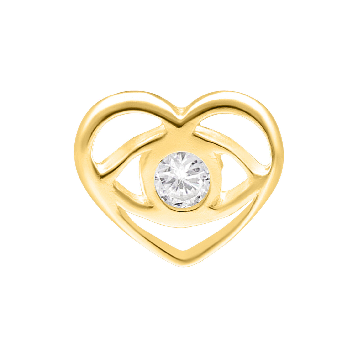 Accesorio de corazón dorado con cristal claro en el centro, adecuado para piercings Push Fit