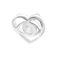 Push Fit de plata en forma de corazón con cristal claro sobre fondo blanco