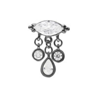 Adorno negro para piercing con cristales claros y colgante de cadena