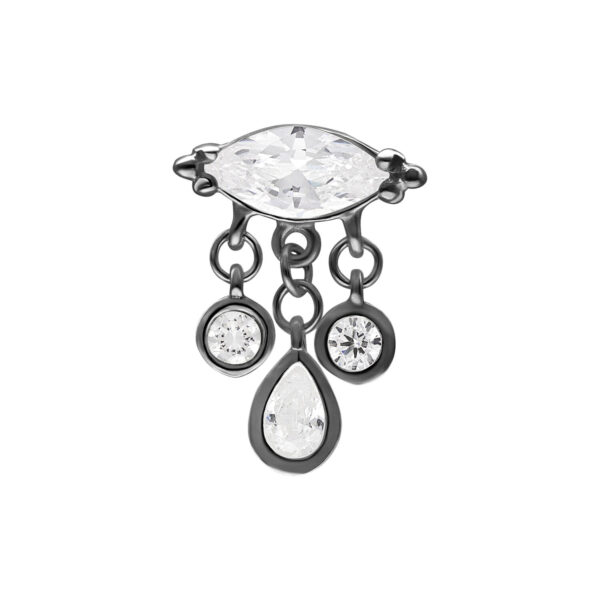 Adorno negro para piercing con cristales claros y colgante de cadena