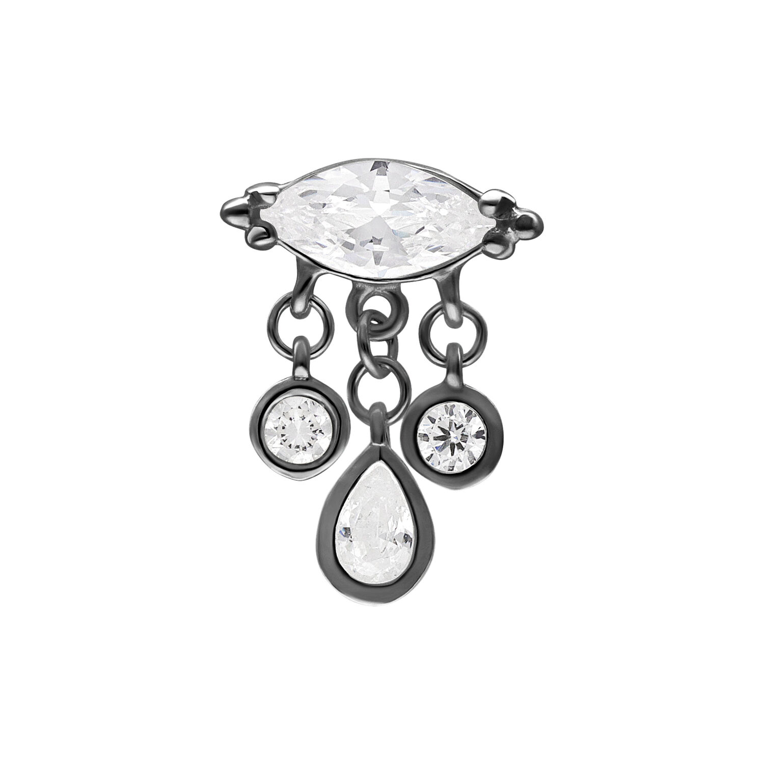 Adorno negro para piercing con cristales claros y colgante de cadena
