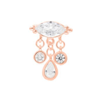 Adorno Push Fit en roségold con cristales claros sobre fondo blanco