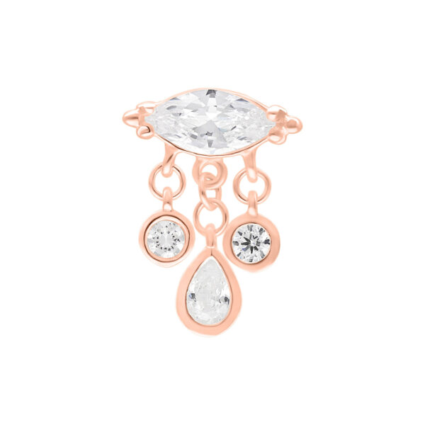 Adorno Push Fit en roségold con cristales claros sobre fondo blanco