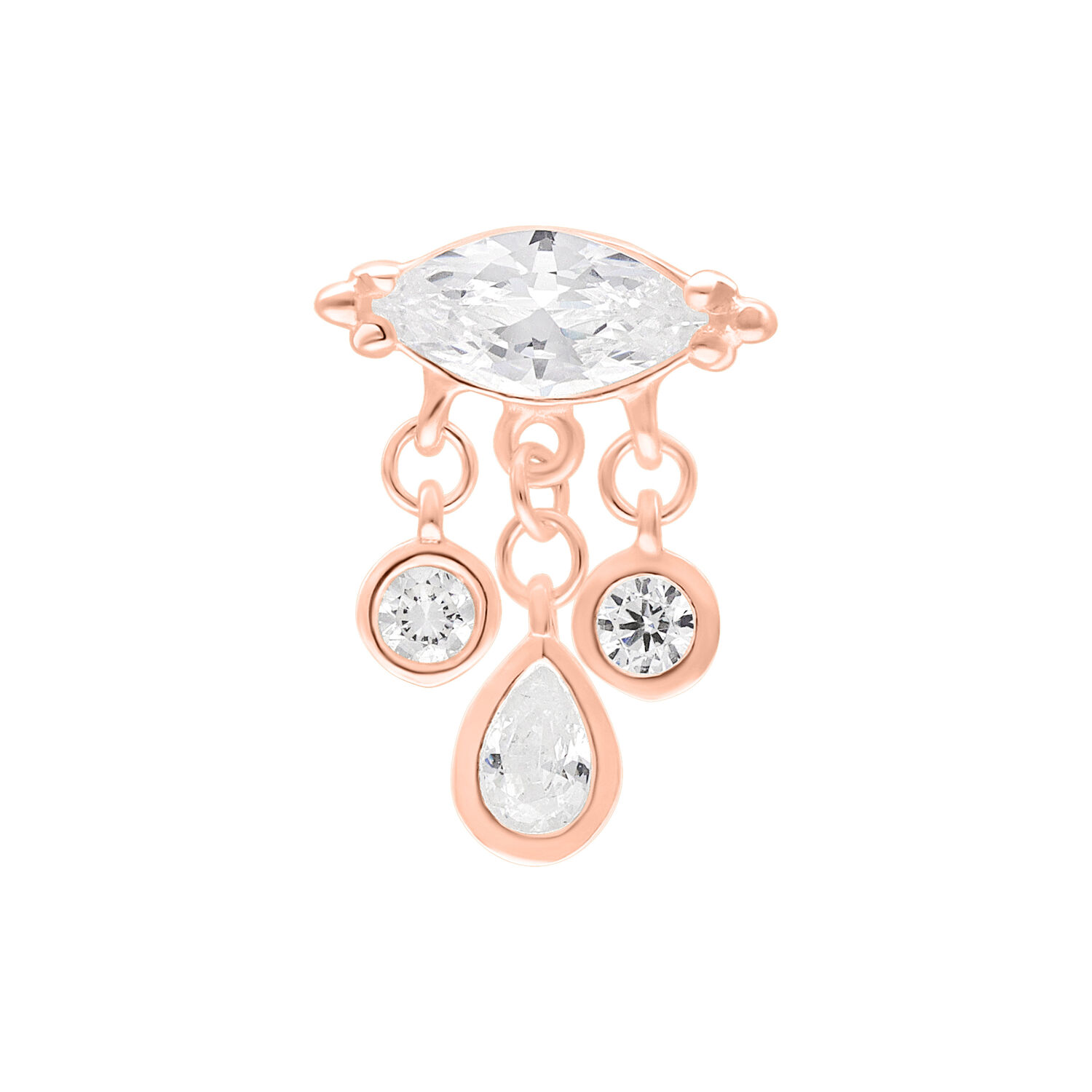 Adorno Push Fit en roségold con cristales claros sobre fondo blanco