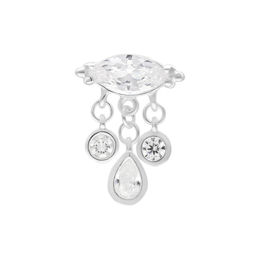 Ajuste Bella Push Fit plateado con cristales claros sobre fondo blanco