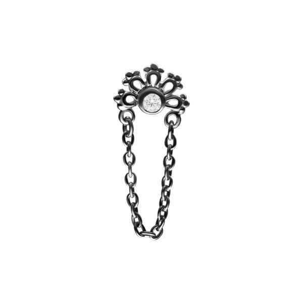 Accesorio de metal negro con cristal y cadenas para piercing Push Fit