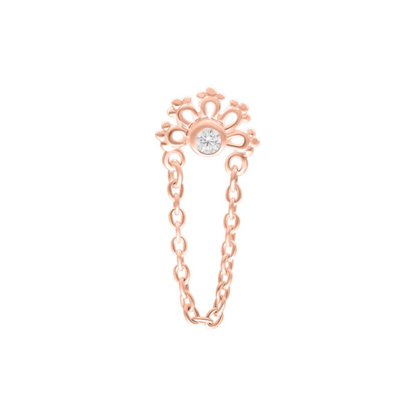Roségoldener Piercingaufsatz mit klarem Kristall und Kettenelement