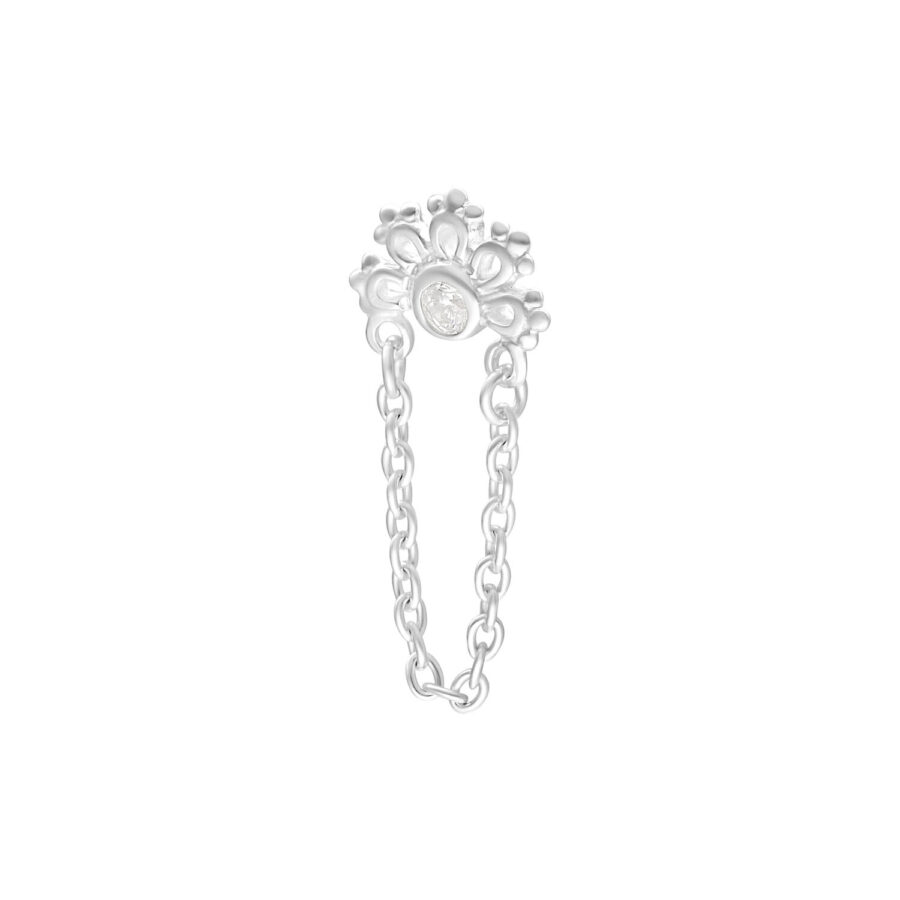 Ajuste Push de Plata con cristal claro sobre fondo blanco
