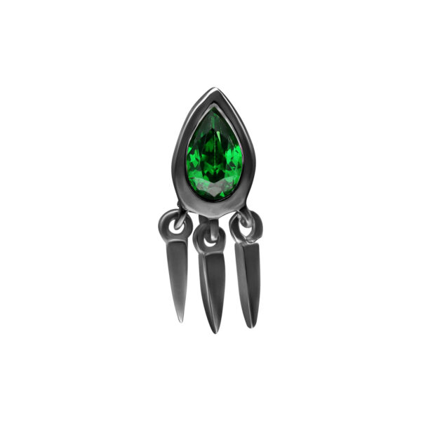 Accesorio de piercing negro con cristal verde y tres colgantes