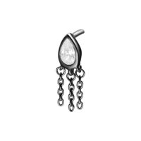 Adorno de piercing negro con cristal claro y cadenas